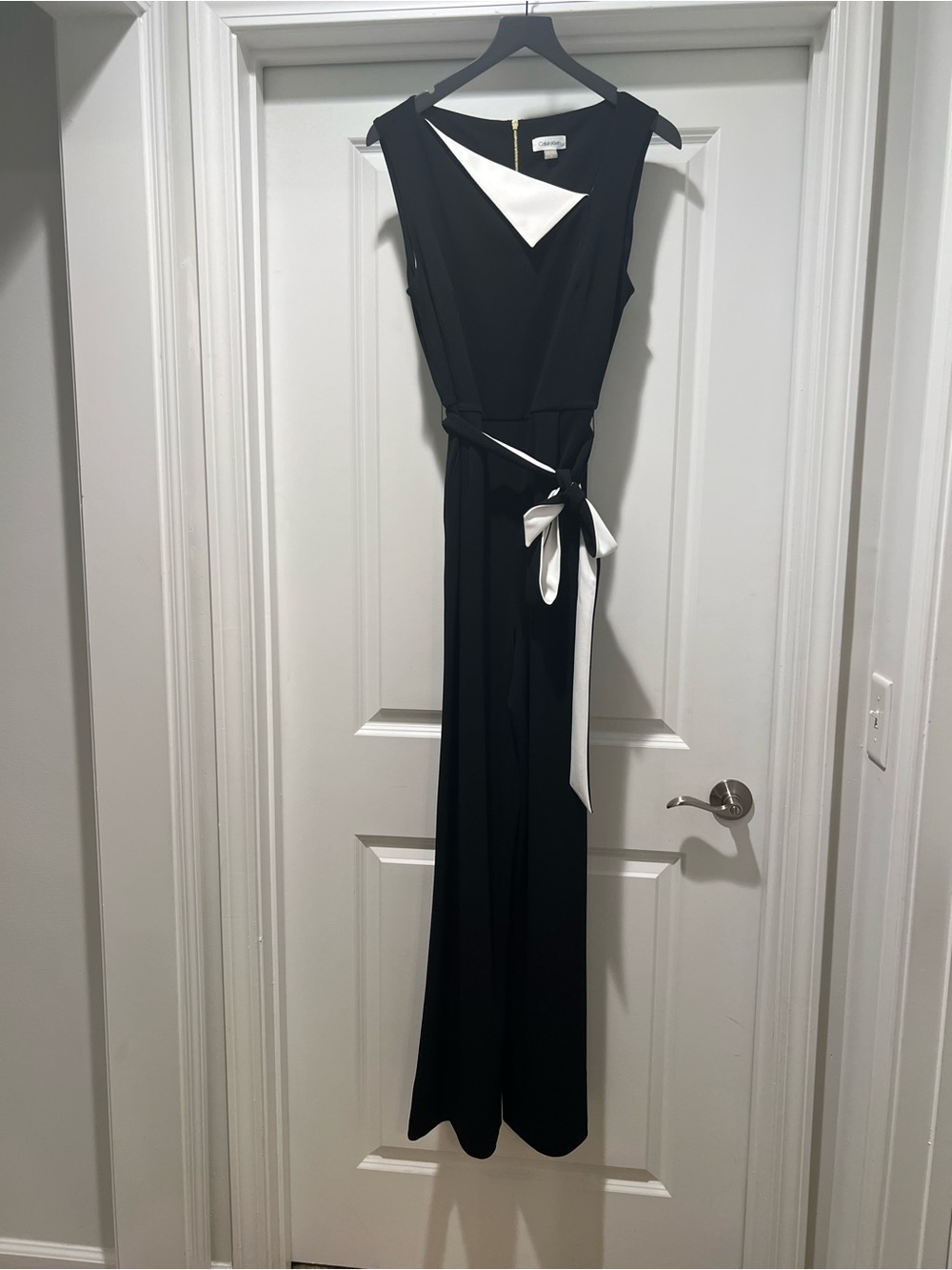 Calvin Klein Black Jumpsuit with White Accent Tie
